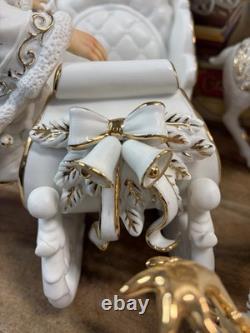 Grandeur Noel Porcelain Christmas Ensemble 2000 Edition Santa Reindeer Sleigh