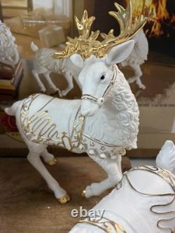 Grandeur Noel Porcelain Christmas Ensemble 2000 Edition Santa Reindeer Sleigh