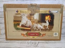 Grandeur Noel Porcelain Christmas Ensemble 2000 Edition Santa Reindeer Sleigh EC