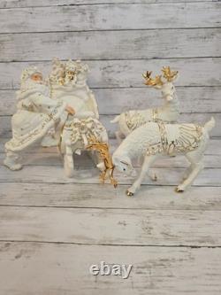 Grandeur Noel Porcelain Christmas Ensemble 2000 Edition Santa Reindeer Sleigh EC
