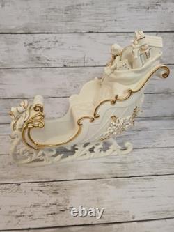Grandeur Noel Porcelain Christmas Ensemble 2000 Edition Santa Reindeer Sleigh EC