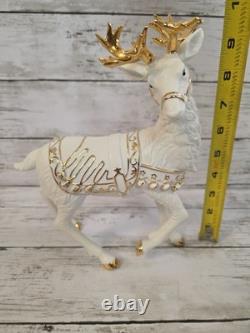 Grandeur Noel Porcelain Christmas Ensemble 2000 Edition Santa Reindeer Sleigh EC