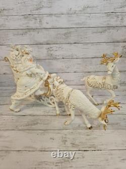 Grandeur Noel Porcelain Christmas Ensemble 2000 Edition Santa Reindeer Sleigh EC