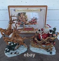 Grandeur Noel Porcelain Santa In Sleigh & Reindeer Set Collector's Edition 2003