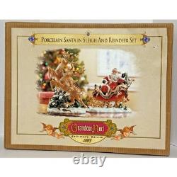 Grandeur Noel Porcelain Santa In Sleigh & Reindeer Set Collector's Edition 2003