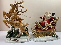 Grandeur Noel Porcelain Santa In Sleigh & Reindeer Set Collector's Edition 2003
