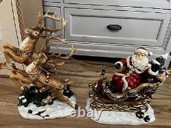 Grandeur Noel Porcelain Santa In Sleigh & Reindeer Set Collector's Edition 2003