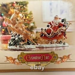 Grandeur Noel Porcelain Santa In Sleigh & Reindeer Set Collector's Edition 2003