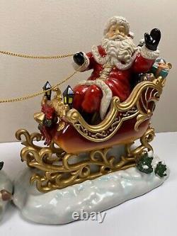 Grandeur Noel Porcelain Santa In Sleigh & Reindeer Set Collector's Edition 2003