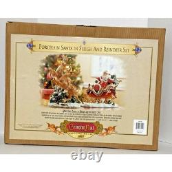 Grandeur Noel Porcelain Santa In Sleigh & Reindeer Set Collector's Edition 2003