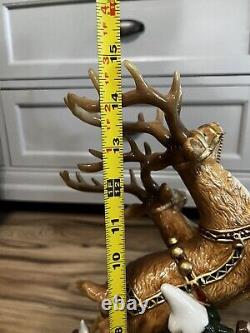 Grandeur Noel Porcelain Santa In Sleigh & Reindeer Set Collector's Edition 2003