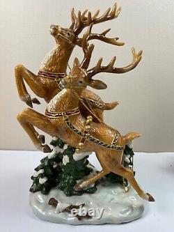 Grandeur Noel Porcelain Santa In Sleigh & Reindeer Set Collector's Edition 2003