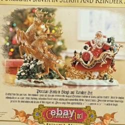 Grandeur Noel Porcelain Santa In Sleigh & Reindeer Set Collector's Edition 2003