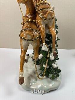 Grandeur Noel Porcelain Santa In Sleigh & Reindeer Set Collector's Edition 2003