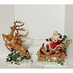 Grandeur Noel Porcelain Santa In Sleigh & Reindeer Set Collector's Edition 2003