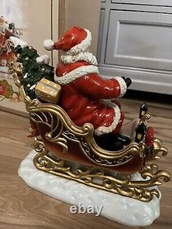 Grandeur Noel Porcelain Santa In Sleigh & Reindeer Set Collector's Edition 2003