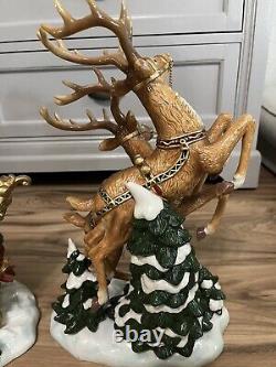 Grandeur Noel Porcelain Santa In Sleigh & Reindeer Set Collector's Edition 2003