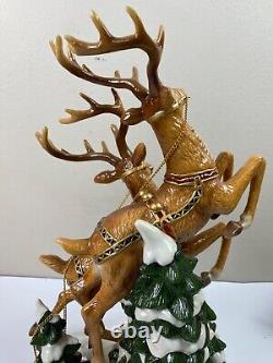 Grandeur Noel Porcelain Santa In Sleigh & Reindeer Set Collector's Edition 2003