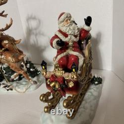 Grandeur Noel Porcelain Santa In Sleigh & Reindeer Set Collector's Edition 2003