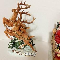 Grandeur Noel Porcelain Santa In Sleigh & Reindeer Set Collector's Edition 2003