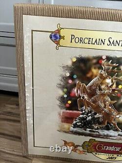 Grandeur Noel Porcelain Santa In Sleigh & Reindeer Set Collector's Edition 2003