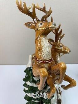 Grandeur Noel Porcelain Santa In Sleigh & Reindeer Set Collector's Edition 2003