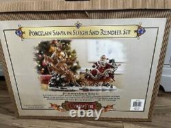 Grandeur Noel Porcelain Santa In Sleigh & Reindeer Set Collector's Edition 2003
