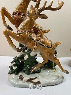Grandeur Noel Porcelain Santa In Sleigh & Reindeer Set Collector's Edition 2003