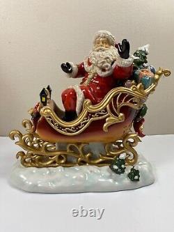 Grandeur Noel Porcelain Santa In Sleigh & Reindeer Set Collector's Edition 2003