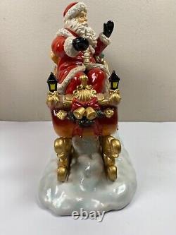 Grandeur Noel Porcelain Santa In Sleigh & Reindeer Set Collector's Edition 2003