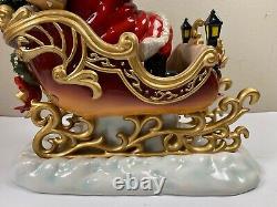 Grandeur Noel Porcelain Santa In Sleigh & Reindeer Set Collector's Edition 2003