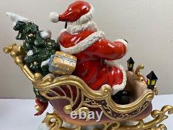 Grandeur Noel Porcelain Santa In Sleigh & Reindeer Set Collector's Edition 2003