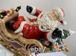 Grandeur Noel Porcelain Santa In Sleigh & Reindeer Set Collector's Edition 2003