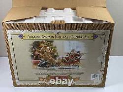 Grandeur Noel Porcelain Santa In Sleigh & Reindeer Set Collector's Edition 2003