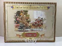 Grandeur Noel Porcelain Santa In Sleigh & Reindeer Set Collector's Edition 2003