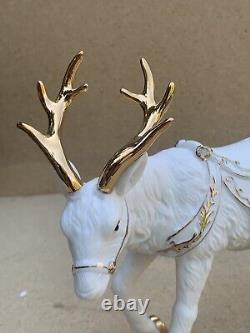 Grandeur Noel Porcelain Santa Sleigh Reindeer 2001 Collectors Edition Care Photo