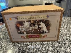Grandeur Noel Porcelain Santa Sleigh Reindeer Set 2001 Collectors Edition