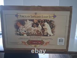 Grandeur Noel Porcelain Santa Sleigh Reindeer Set 2001 Collectors Edition