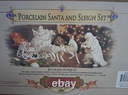 Grandeur Noel Porcelain Santa Sleigh Reindeer Set 2001 Collectors Edition