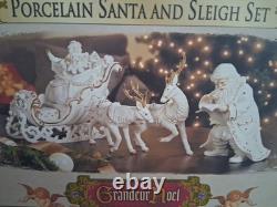 Grandeur Noel Porcelain Santa Sleigh Reindeer Set 2001 Collectors Edition