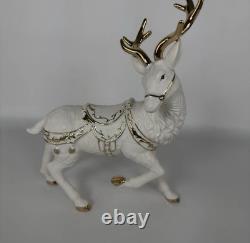 Grandeur Noel Porcelain Santa Sleigh Reindeer Set 2001 Collectors Edition