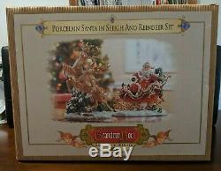 Grandeur Noel Porcelain Santa Sleigh & Reindeer Set 2003 Collector's Edition IOB