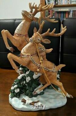 Grandeur Noel Porcelain Santa Sleigh & Reindeer Set 2003 Collector's Edition IOB