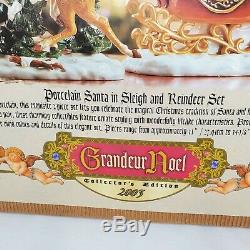 Grandeur Noel Porcelain Santa Sleigh Reindeer Set 2003 Collectors Edition