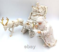 Grandeur Noel Porcelain Santa, Sleigh Set & ONE Reindeer 2001 Collectors Edition