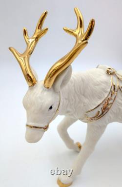 Grandeur Noel Porcelain Santa, Sleigh Set & ONE Reindeer 2001 Collectors Edition