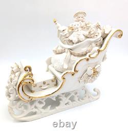 Grandeur Noel Porcelain Santa, Sleigh Set & ONE Reindeer 2001 Collectors Edition