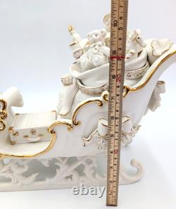 Grandeur Noel Porcelain Santa, Sleigh Set & ONE Reindeer 2001 Collectors Edition