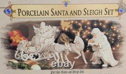 Grandeur Noel Porcelain Santa, Sleigh Set & ONE Reindeer 2001 Collectors Edition