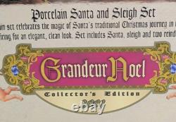 Grandeur Noel Porcelain Santa, Sleigh Set & ONE Reindeer 2001 Collectors Edition